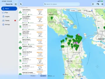 Places I Go on iPad: a map of saved places