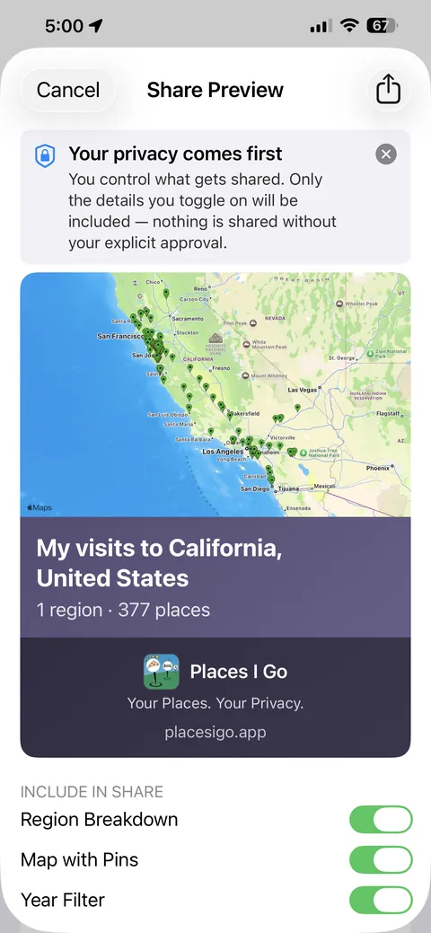 Sharing a GeoInsights view with selective controls