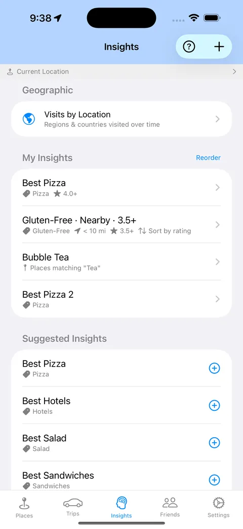 Insights dashboard showing personal stats and charts