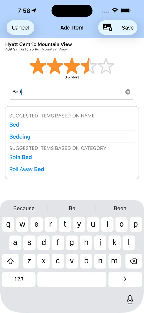Rating an individual item at a place
